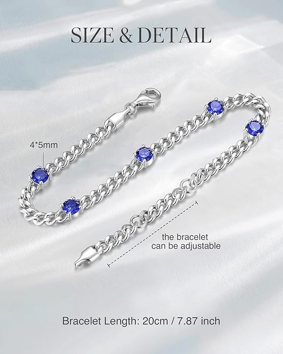 FANCIME 925 Sterling Silver 3.6mm Cuban Link Curb Chain Bracelet With Created Gemstone for Women Men Unisex