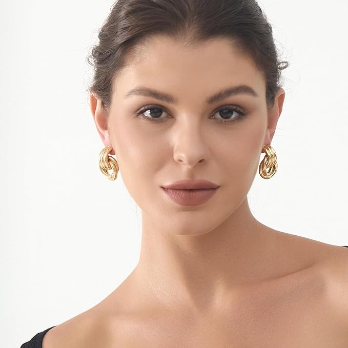 Circle Knot Link Earrings for Women, Statement Drop Dangle Geometric Studs, Women's Jewelry- L Size