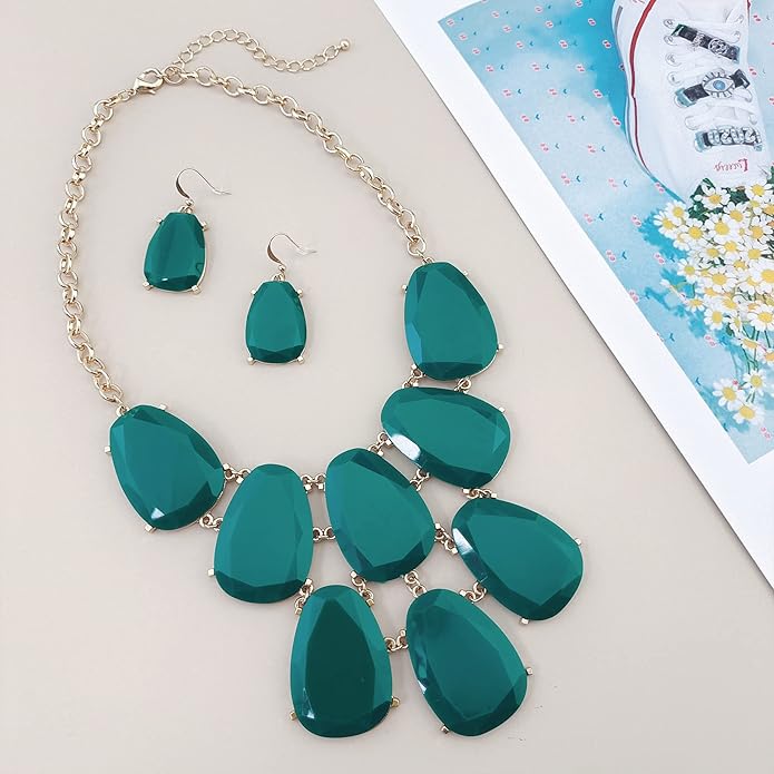 Firstmeet Chunky Bubble Statement Collar Necklace with Earrings for Women