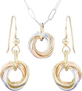 Tahmi Tricolor Love Knot Dainty Jewelry Gift Set Idea for Women with Sterling Silver 925 and 14K Yellow and Rose Gold-Filled Dangle Earrings and 20 Inch Pendant Necklace with Paperclip Chain