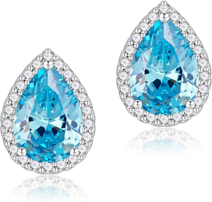 YOMELA Cubic Zirconia Earrings Studs, Halo CZ Birthstone Simulated Diamond Stud Earrings for Women