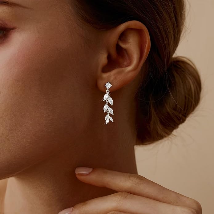 14K Gold Plated Dangle Earrings for Women Dainty Silver Drop Earring Trendy Small Long Dangling Wedding Bridesmaid Hoop Diamond Crystal Cute Earring Jewelry Valentine Gifts