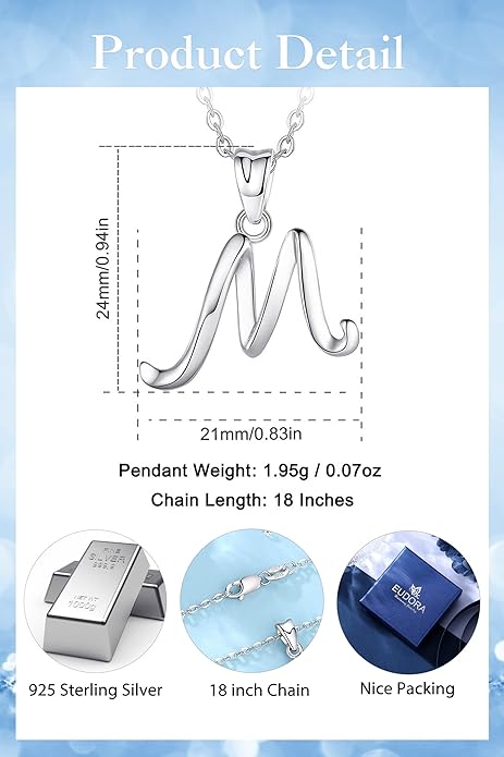 EUDORA Sterling Silver Initial Necklaces for Women, Classic 26 Letter Neckless Gifts for Girls, Sister, Mother Daughter, 18 inch Chain