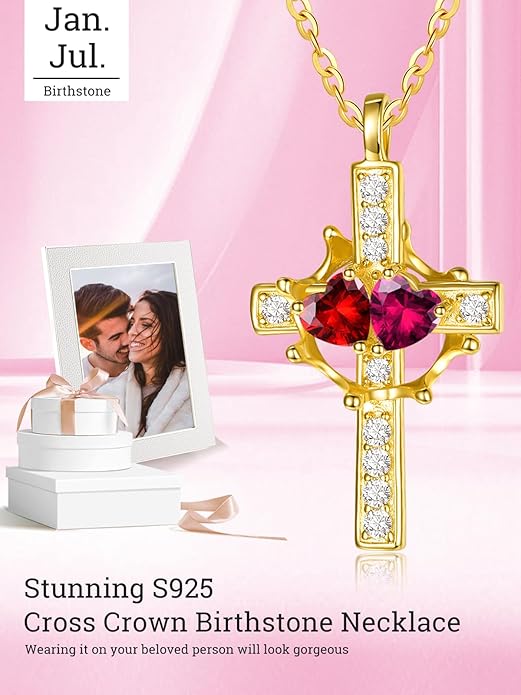 Valentine's Day Gifts for Wife 925 Sterling Silver Double Birthstone Pendant Necklaces I Love You for Always and Forever Necklace Anniversary Birthday Gifts for Wife Girlfriend Mom Her