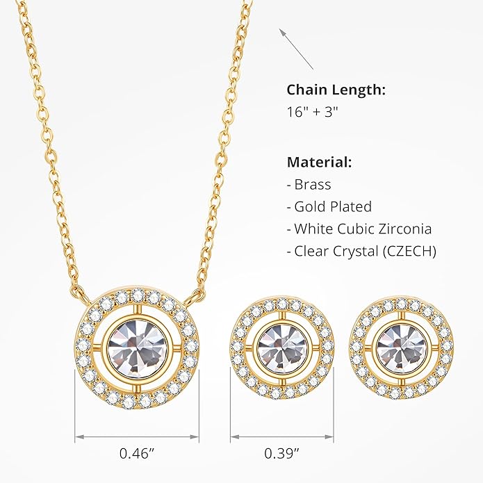 COBI Jewelry Set for Women, 18K Gold & Rhodium Plated CZ Necklace & Earrings, Clover Halo Infinity Solitaire Feather Designs, Dainty Crystal Pendant Sets, Trendy Fashion Gifts for Her