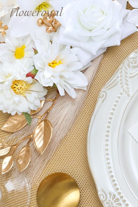 Artificial Flowers Combo Pure White Flowers Mix Silk Flowers Fake Roses - Image 5