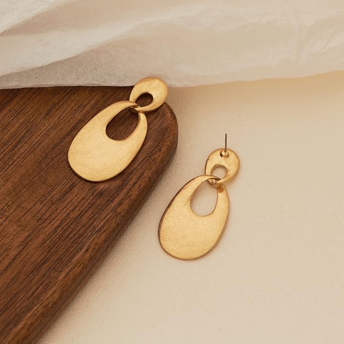 Chunky Gold Earrings for Women - Hammered Gold Plated Dangle Drop Jewelry Gifts