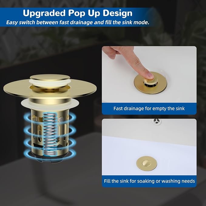 Hibbent 2 PCS Upgraded 3 in 1 Bathroom Sink Drain Strainer, Pop Up Stopper - Image 6