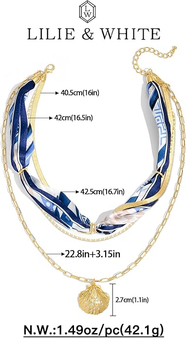 LILIE&WHITE Gold Charms Necklace for Women Bandana Necklace with Colorful Charms Necklaces Beach Jewelry Gift