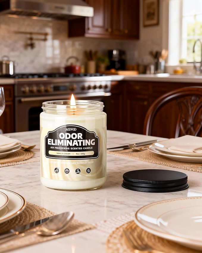 AOOVOO Vanilla Cream Odor Eliminating Candle - 9 oz Soy Candles - Image 5