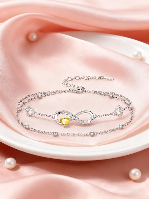 Dorunmo Infinity Heart Anklet Bracelet for Women 925 Sterling Silver Adjustable Infinity Birthstone Bracelet Friendship Jewelry Gifts for Women Birthday Christmas