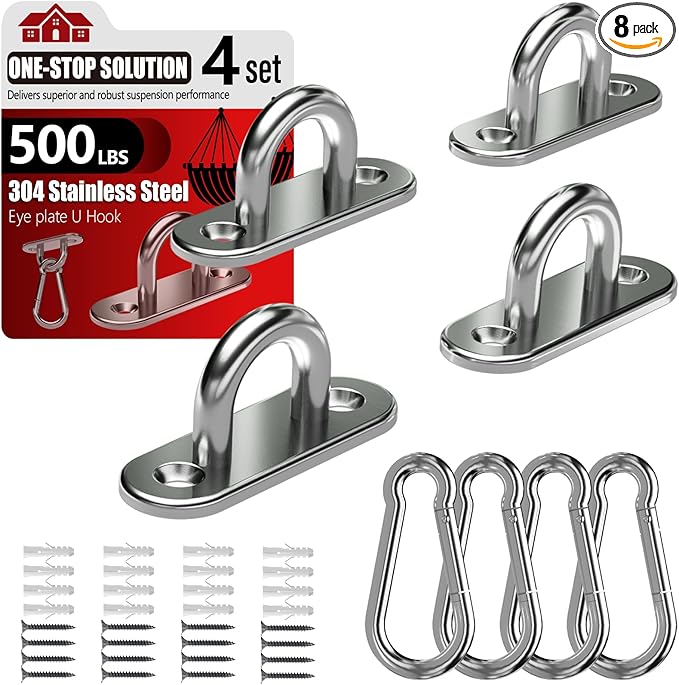 304 Stainless Steel Pad Eye Snap Hook, M5 Ceiling Hook 500Lb, Yoga Gym Equipment by Sprookber