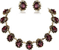 BriLove Victorian Style Statement Necklace Pierced Earrings Jewelry Set for Women Crystal Floral Cameo Inspired Oval Jewellery for Party Prom