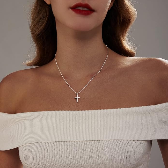 Zeffy Cross Necklace for Women, 18k Gold/Silver Plated Tiny Cross Pendant Necklace Simple Layered Cross Necklaces Gold Jewelry for Women