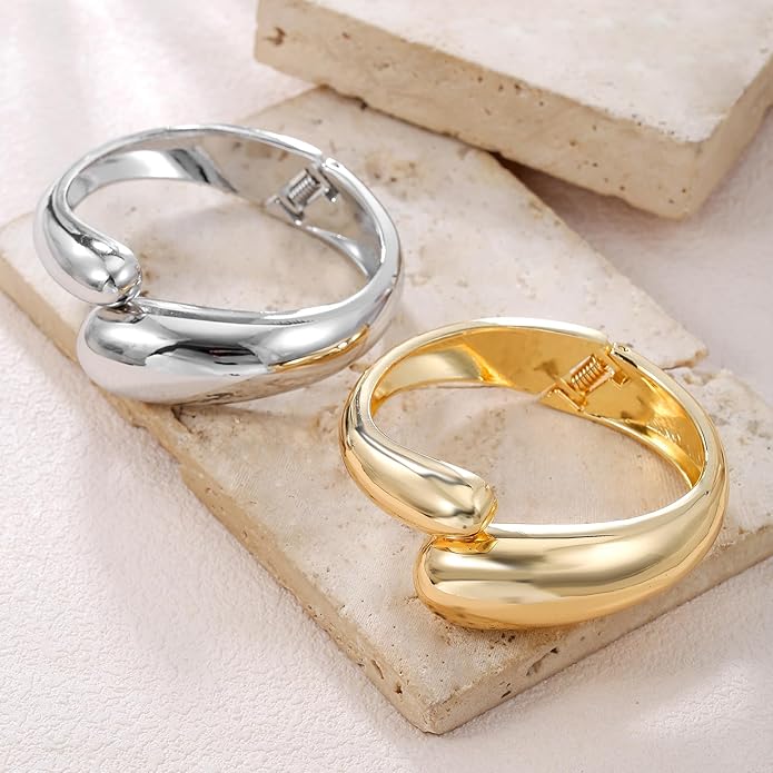 Chunky Gold/Silver Gold Cuff Bangle Bracelets for Women Trendy Hinged Cuff Open Wide Chunky Gold Bracelet Minimalist Bangle Jewelry Gift