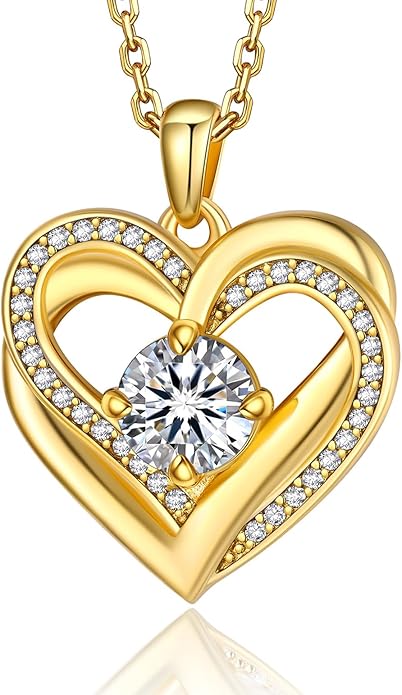 MomentWish Heart Necklace for Women Moissanite, Simulated Diamond, 925 Sterling Silver