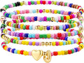 M MOOHAM Valentines Gifts for Kids - 5PCS Colorful Beaded Initial Bracelets for Girls Women Cute Stretch Heart Letter Bracelet Initial Stackable Bracelet Birthday Gift Jewelry for Kids Teen Girl