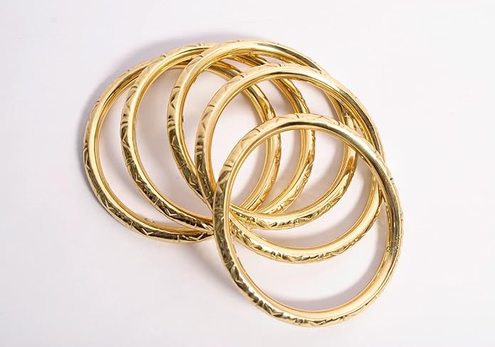 Pure Hands Handmade Brass Pipe Bangle Set – Embossed Round Bangles in Golden Finish with Abstract Design – Tarnish Resistant PU Coated – Sine qua non Collection Jewelry