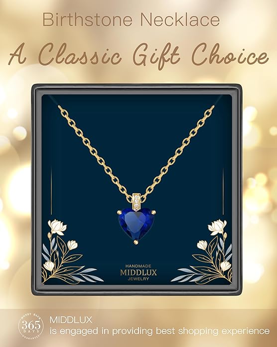 Genuine Birthstone Necklace for Women, Heart Love Necklace, Birthday Gifts for Her
