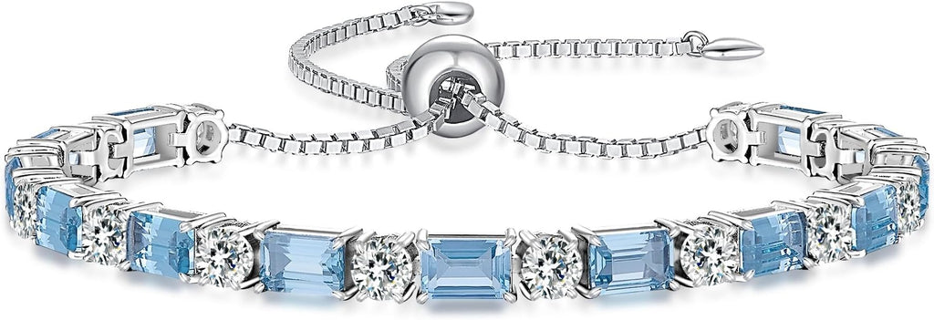 Birthstone Tennis Bracelets for Women White Gold Sterling Silver Gemstone Bracelets Adjustable Chain 6-9 Inchs Jewelry Anniversary Birthday Gifts for Women Mom Wife Her