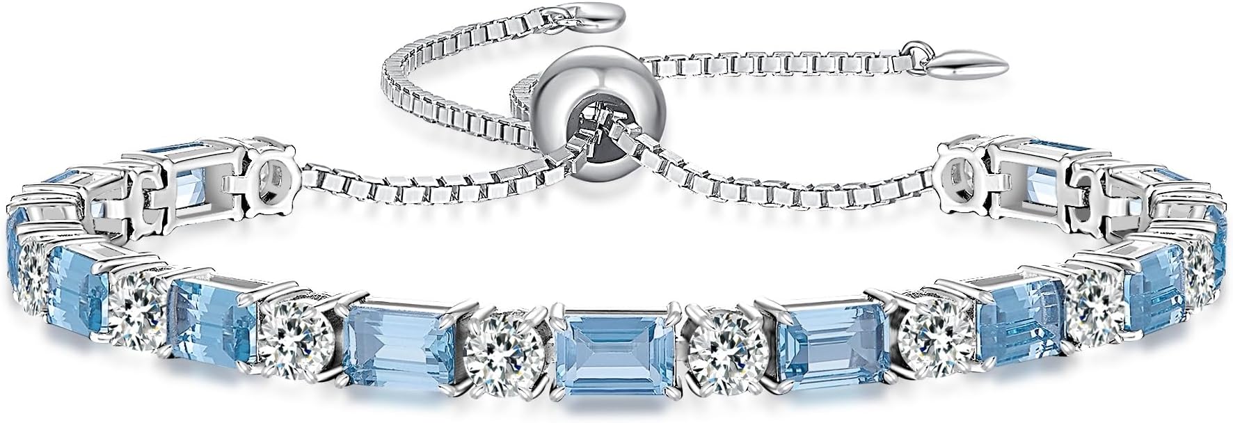 Birthstone Tennis Bracelets for Women White Gold Sterling Silver Gemstone Bracelets Adjustable Chain 6-9 Inchs Jewelry Anniversary Birthday Gifts for Women Mom Wife Her