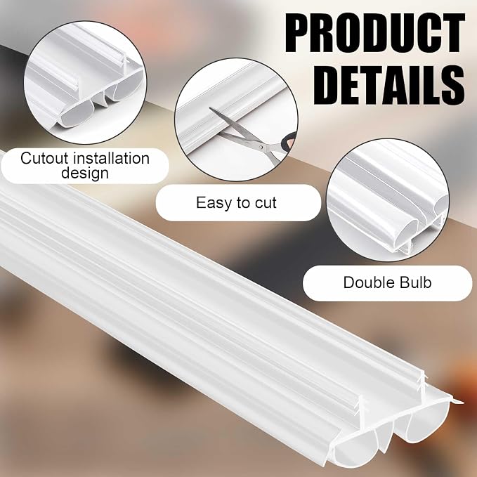 Pushglossy 2 Pcs 32" Double Bubble Kerf Door Sweep 1-3/4" Wide Vinyl - Image 3