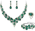 BriLove Wedding Bridal Jewelery for Women Austrian Crystal Teardrop Cluster Statement Necklace Dangle Earrings Link Bracelet Set