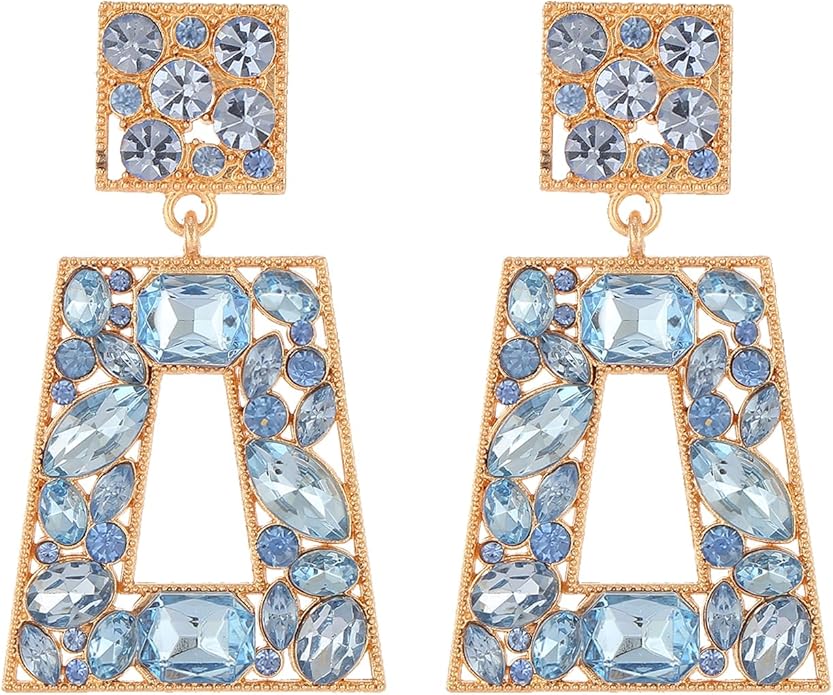 Rhinestone Rectangle Statement Earrings Colorful Crystal Geometric Drop Dangle Earrings for Women Prom Party