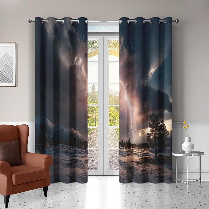 Thunderstorm Curtains 72 Inches Long, Lightning Nature Landscape Blackout - Image 2