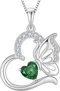 Butterfly Necklace for Women 925 Sterling Silver Heart Pendant Birthstones Jewelry Gift