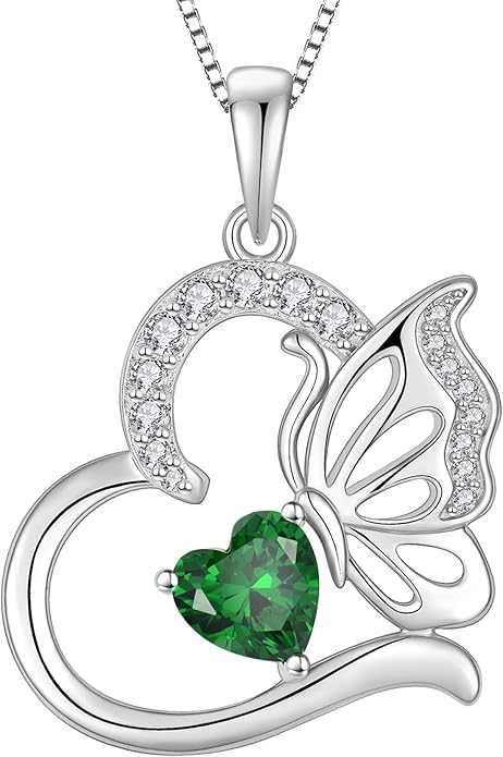 Butterfly Necklace for Women 925 Sterling Silver Heart Pendant Birthstones Jewelry Gift