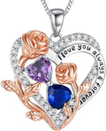I Love You Birthstone Necklace, 925 Sterling Silver Heart Pendant with CZ Diamond Stones, Birthday Gifts for Women, Romantic Gift for Wife, Girlfriend, Her, Anniversary, Valentine's Day, Christmas