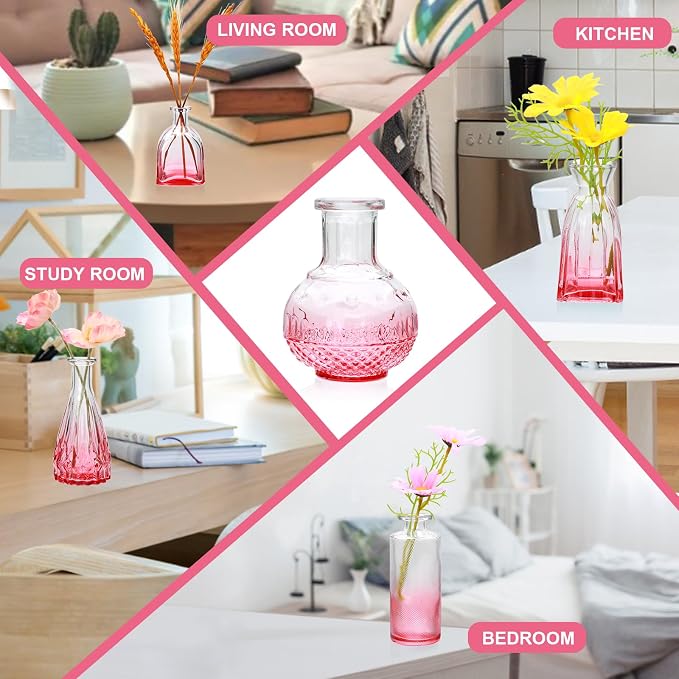 Glass Pink Bud Vase Set of 18, Small Glass Vintage Vases - Image 6