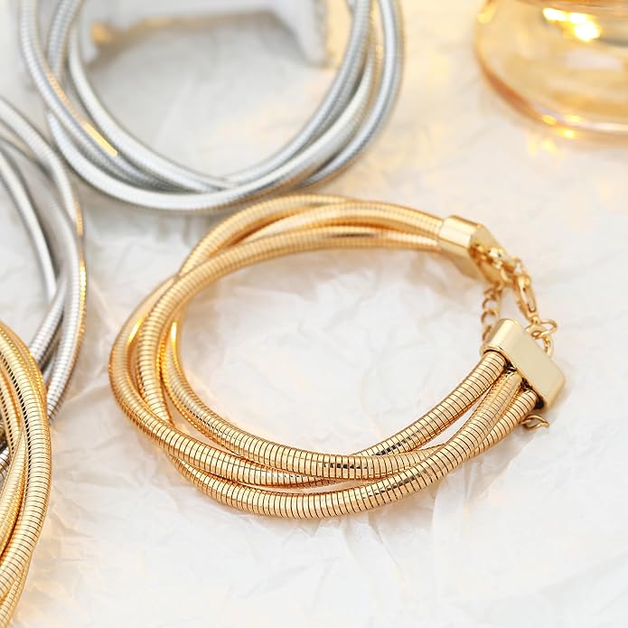 Chunky Gold Necklace for Women, Bold Big Wrap Choker Necklace for Women Gold Statement Necklace Lightweight Alloy Non-Tarnish Silver/Gold Collar Necklace Gold Choker Necklace Valentines Day Gifts for Her