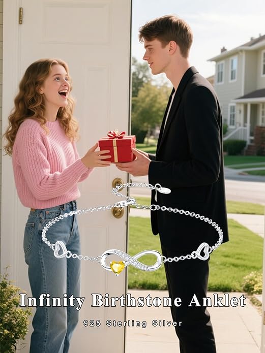 Dorunmo Infinity Heart Anklet Bracelet for Women 925 Sterling Silver Adjustable Infinity Birthstone Bracelet Friendship Jewelry Gifts for Women Birthday Christmas