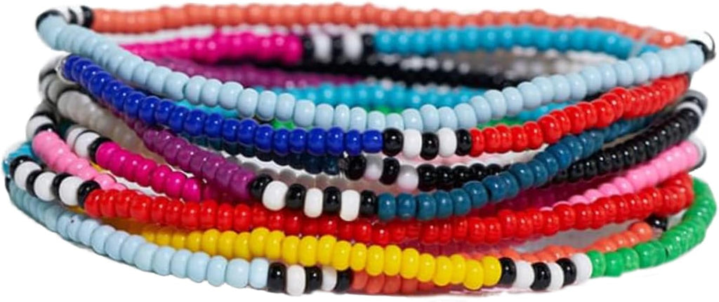 INK + ALLOY 10-Strand Stacking Beaded Bracelets for Women – Mixed Patterns Bracelet Stack - Adjustable Stretch Fit - Handmade Boho Bracelets for Women - Perfect for Any Occasion