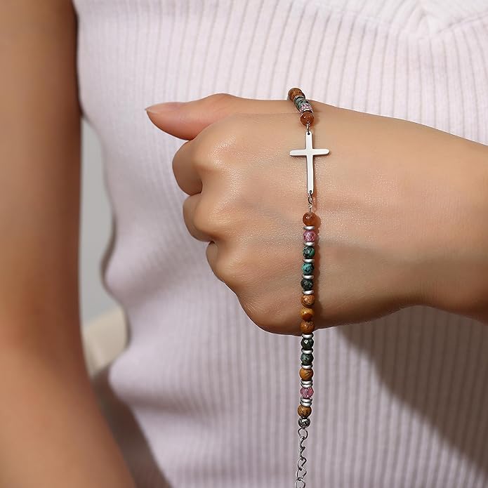 TONY & SANDY Christian Cross Bracelet for Women, Valentine's Day Gifts for Her, Confirmation Baptism Easter Gifts, Unique Gift for Friends Daughter Mom Sister in Christ Birthday Christmas