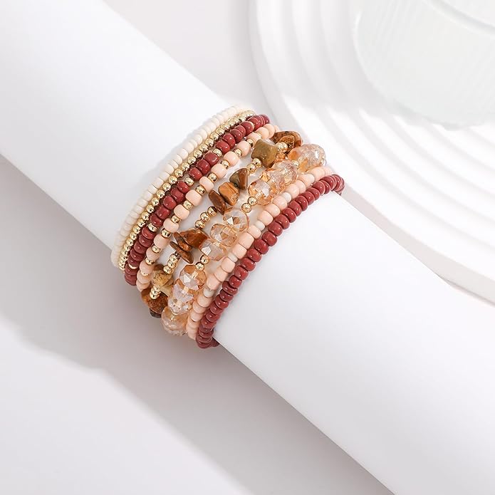 Heishi Beaded Stretch Bracelets for Women Stackable Polymer Clay Beads Bracelets Friendship Boho Summer Beach Bracelet Jewelry Set