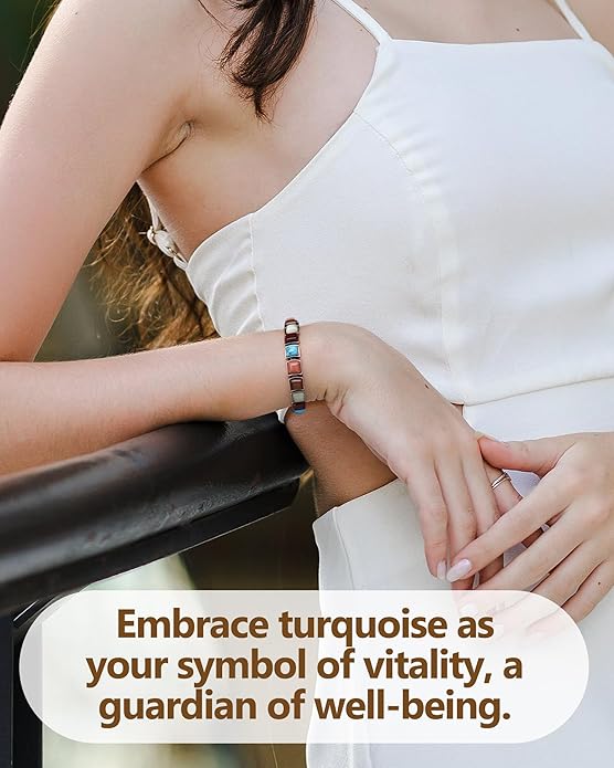 Feraco Pure Copper Bracelets for Women, Ultra Strength Magnetic Bracelet with 3800 Gauss Magnets & Natural Turquoise & Stones, Adjustable, Jewelry Gift