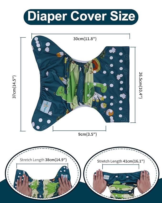 babygoal Cloth Diaper Covers 6 Pack with Wet Bag for Fitted Diapers and Prefolds with Double Gussets, Adjustable and Reusable for Baby Boys 6DCF13-B