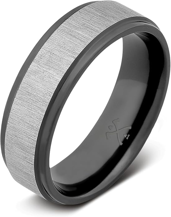 Manly Bands: Mens Black Plated Tungsten and Black Zirconium Wedding Bands and Rings - Comfort Fit and Stylish Black Rings for Men, Free Silicone Ring Included