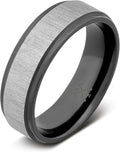 Manly Bands: Mens Black Plated Tungsten and Black Zirconium Wedding Bands and Rings - Comfort Fit and Stylish Black Rings for Men, Free Silicone Ring Included