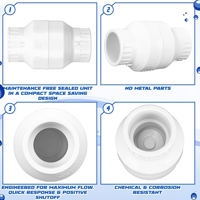 Geetery 2 Pcs 1-1/2'' PVC Check Valve Slip Swing No Spring Back Flow Preventer - Image 4