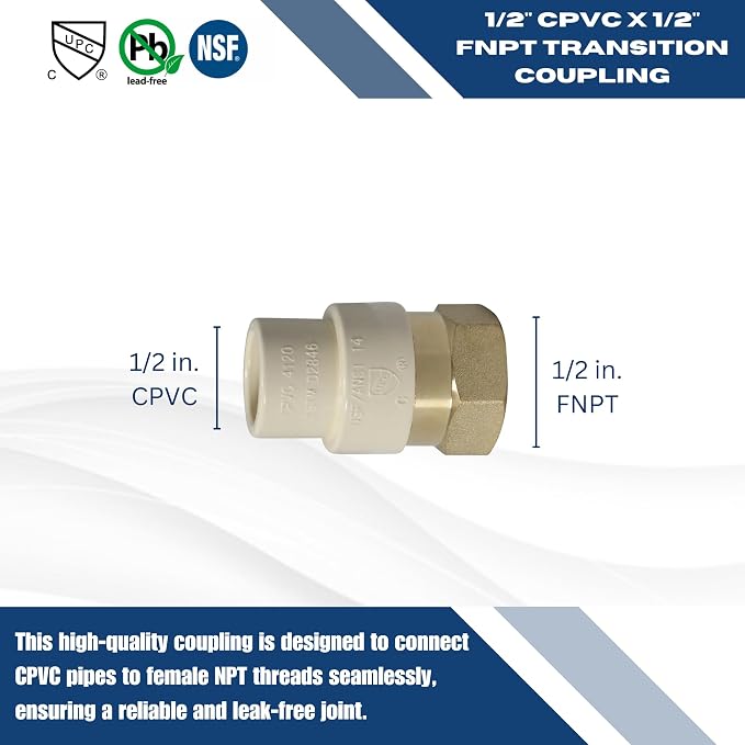 XFITTING CPVC Transition Coupling, 1/2 inch CPVC x 1/2 inch FNPT - Image 7
