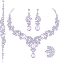 Crystal Bridal Wedding Jewelry Sets for Women Rhinestone Teardrop Crystal Statement Choker Necklace Drop Earrings Link Bracelets Rings Teardrop Jewelry Set for Brides Bridesmaids