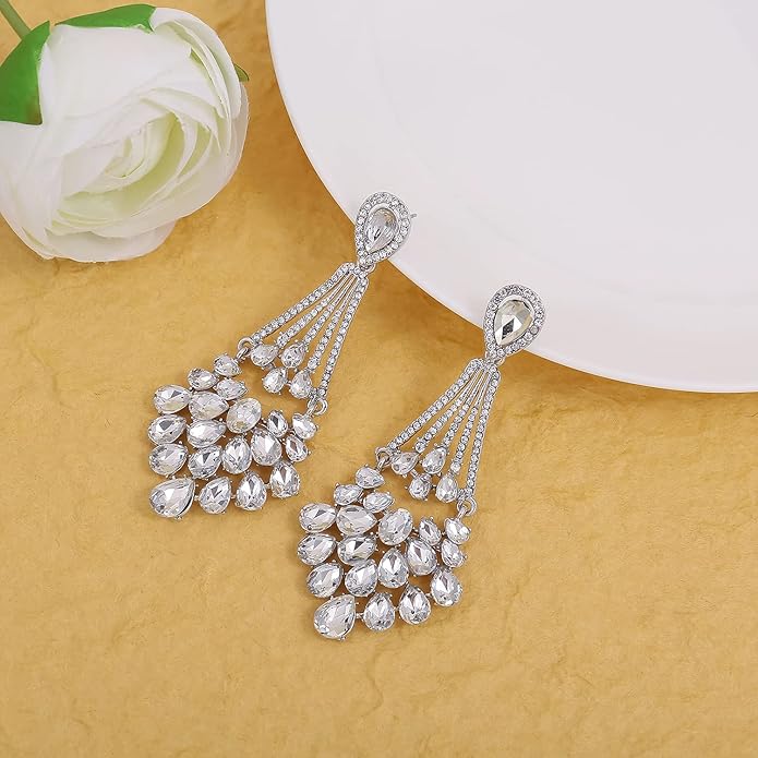 mecresh Flower Teardrop Bridal Wedding Dangle CZ Earrings in Silver/Gold Tone for Women Girl Bride Gift …