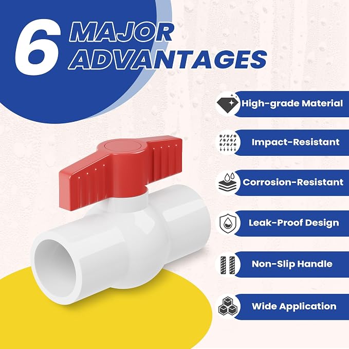 1-1/2 Inch PVC Ball Valve 6 Pack Fits 1.90" OD PVC Pipe | Heavy Duty PVC Shut - Image 4