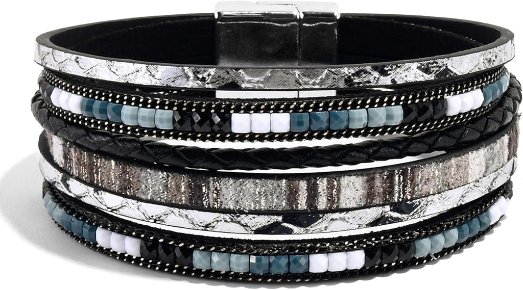 VIBILIA Boho Leather Wrap Bracelets for Women Multi-Layer Bracelets with Strong Clasp Jewelry for Women