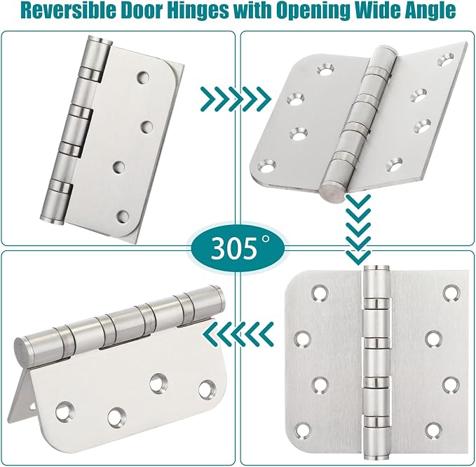 3 Pcs Silver 4'' Ball Bearing Door Hinges, Square and 5/8'' Radius Corner | - Image 7