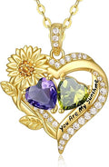 Sunflower Heart Necklace for Women 14K Gold Exquisite Valentines Day Anniversary Birthday Gifts for Wife Mother Her Double Birthstone Pendant Jewelry‘You Are My Sunshine’